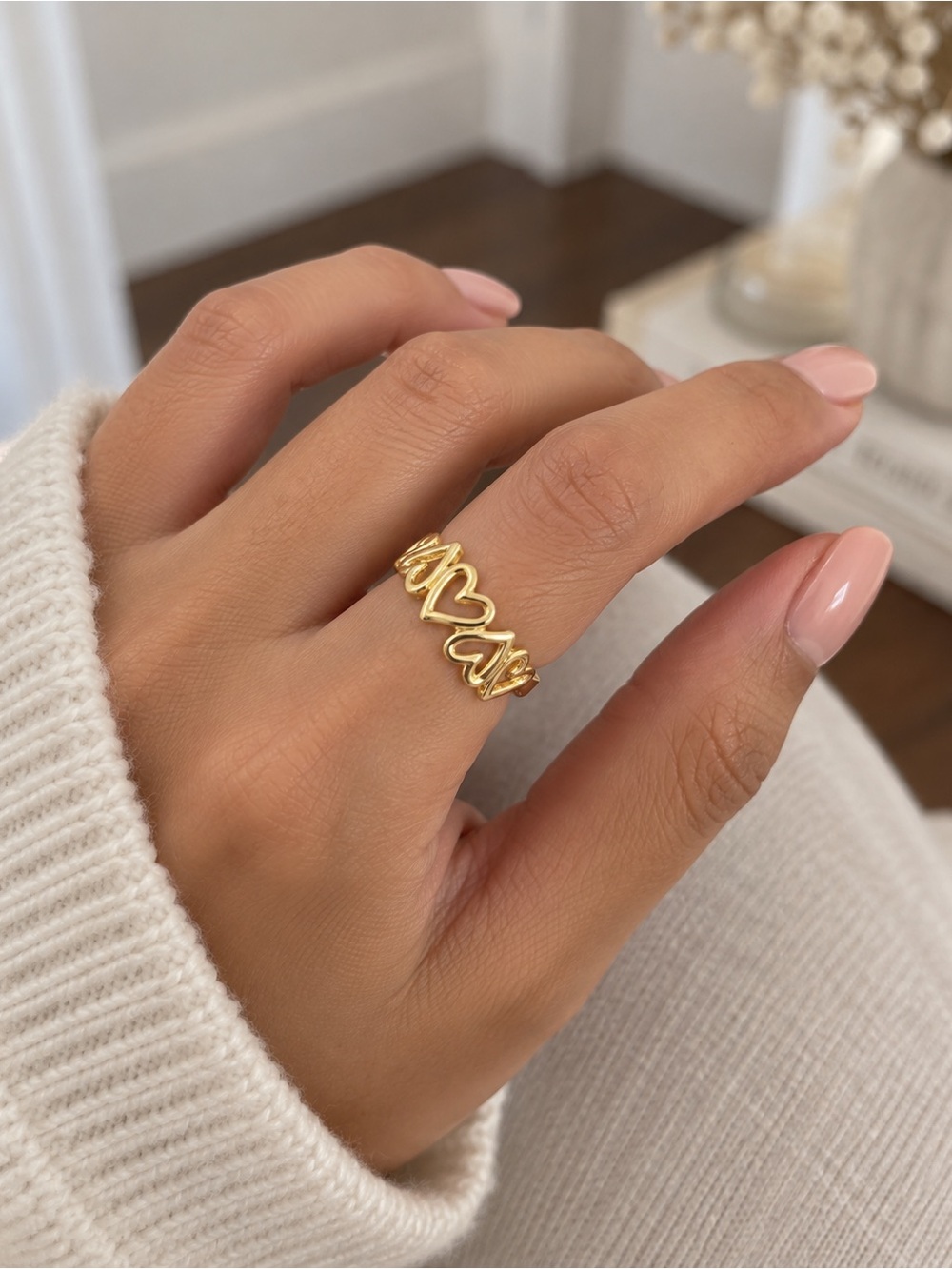 Gold Heart Link Ring for Women - Elegant Gold Plated